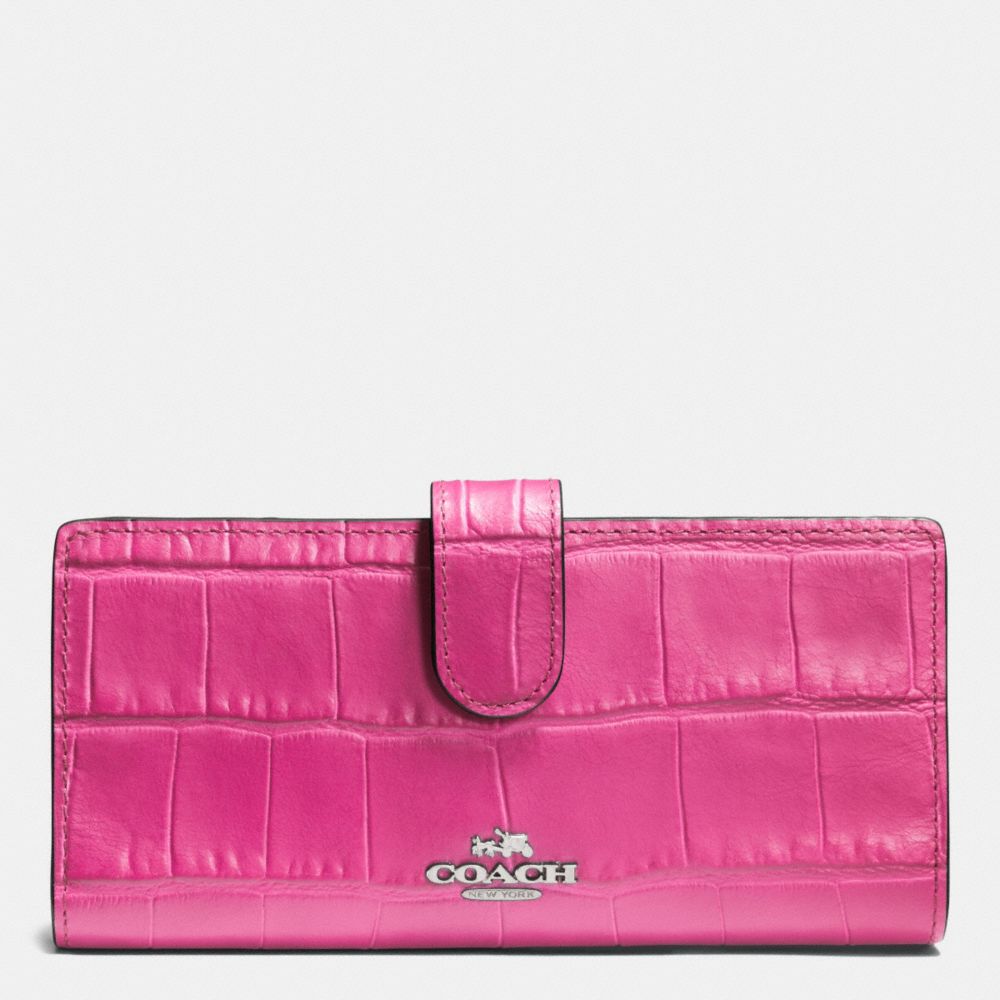 SKINNY WALLET IN CROC EMBOSSED LEATHER - f52418 - SILVER/HOT PINK