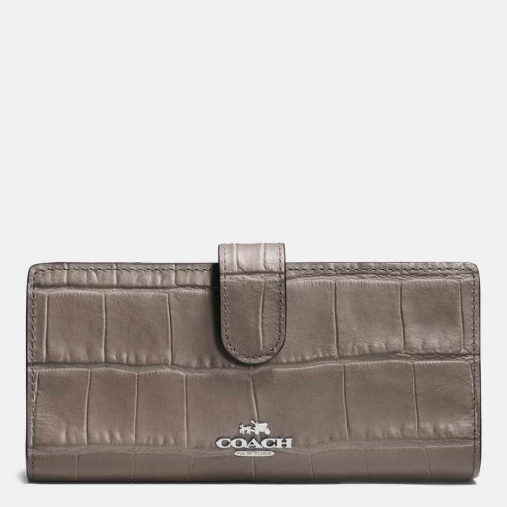 COACH F52418 Skinny Wallet In Croc Embossed Leather SILVER/MINK