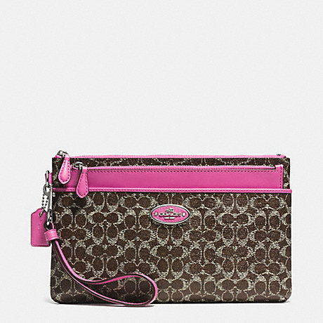 COACH LARGE WRISTLET WITH POP-UP POUCH IN SIGNATURE COATED CANVAS -  SILVER/BROWN/FUCHSIA - f52423