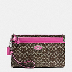 COACH F52423 - LARGE WRISTLET WITH POP-UP POUCH IN SIGNATURE COATED CANVAS  SILVER/BROWN/FUCHSIA