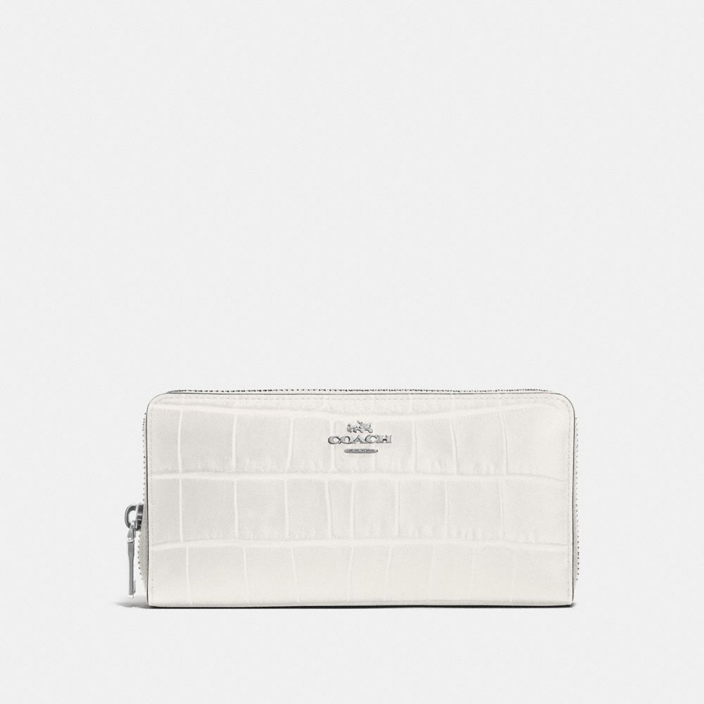 COACH ACCORDION ZIP WALLET IN CROCODILE EMBOSSED LEATHER - SILVER/CHALK - F52424