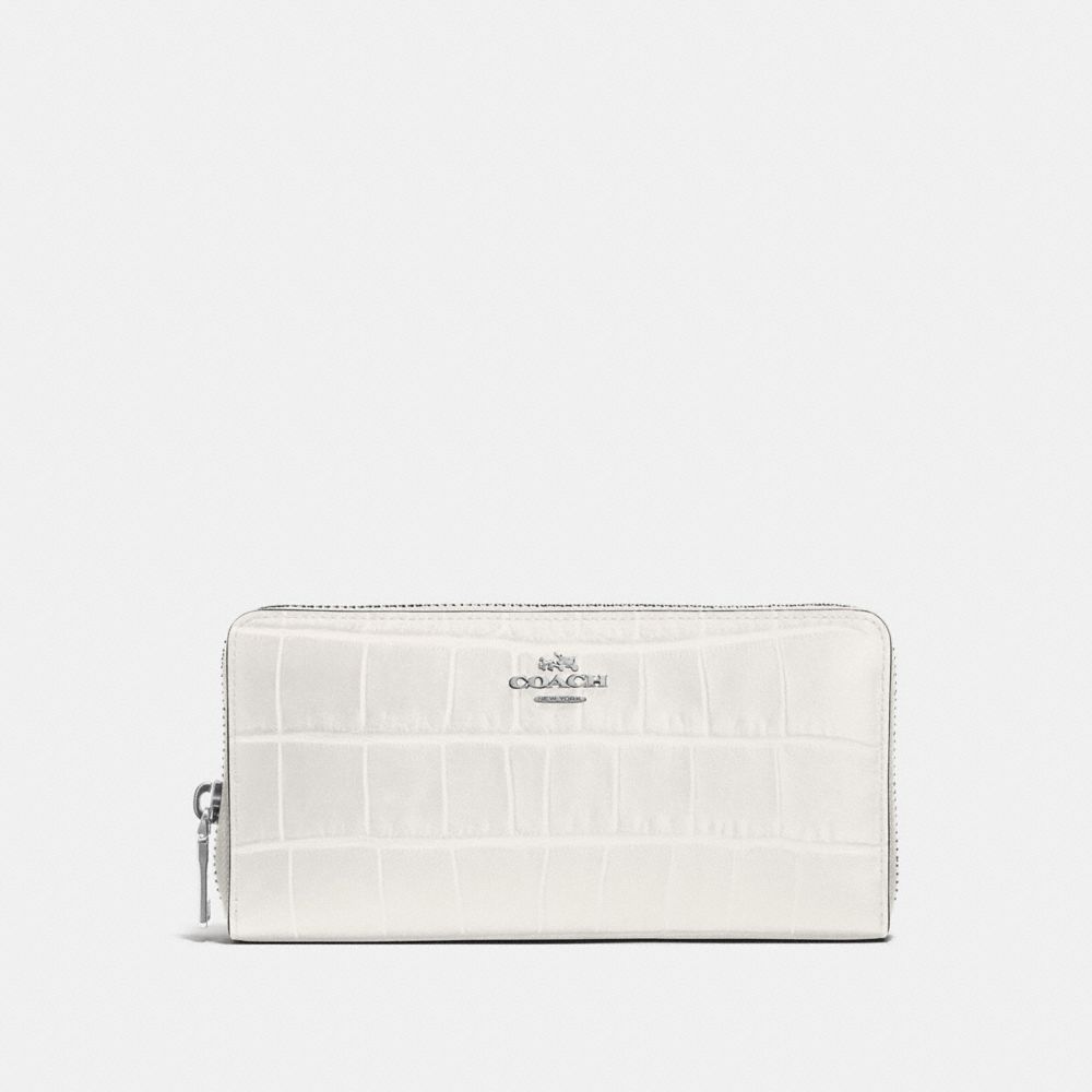 COACH F52424 - ACCORDION ZIP WALLET IN CROCODILE EMBOSSED LEATHER SILVER/CHALK