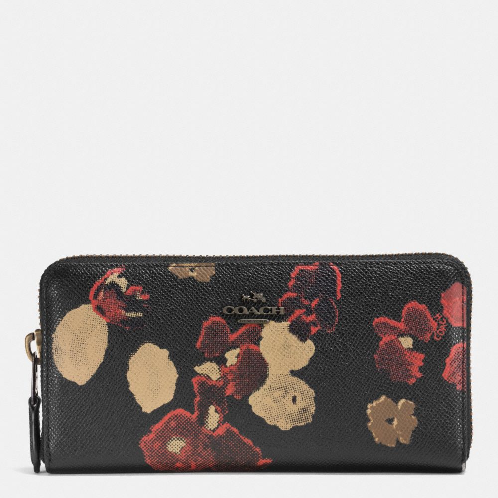 COACH F52426 Accordion Zip Wallet In Floral Print Leather BURNISHED ANTIQUE NICKEL/BLACK MULTI