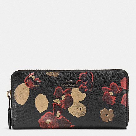 COACH f52426 ACCORDION ZIP WALLET IN FLORAL PRINT LEATHER BURNISHED ANTIQUE NICKEL/BLACK MULTI