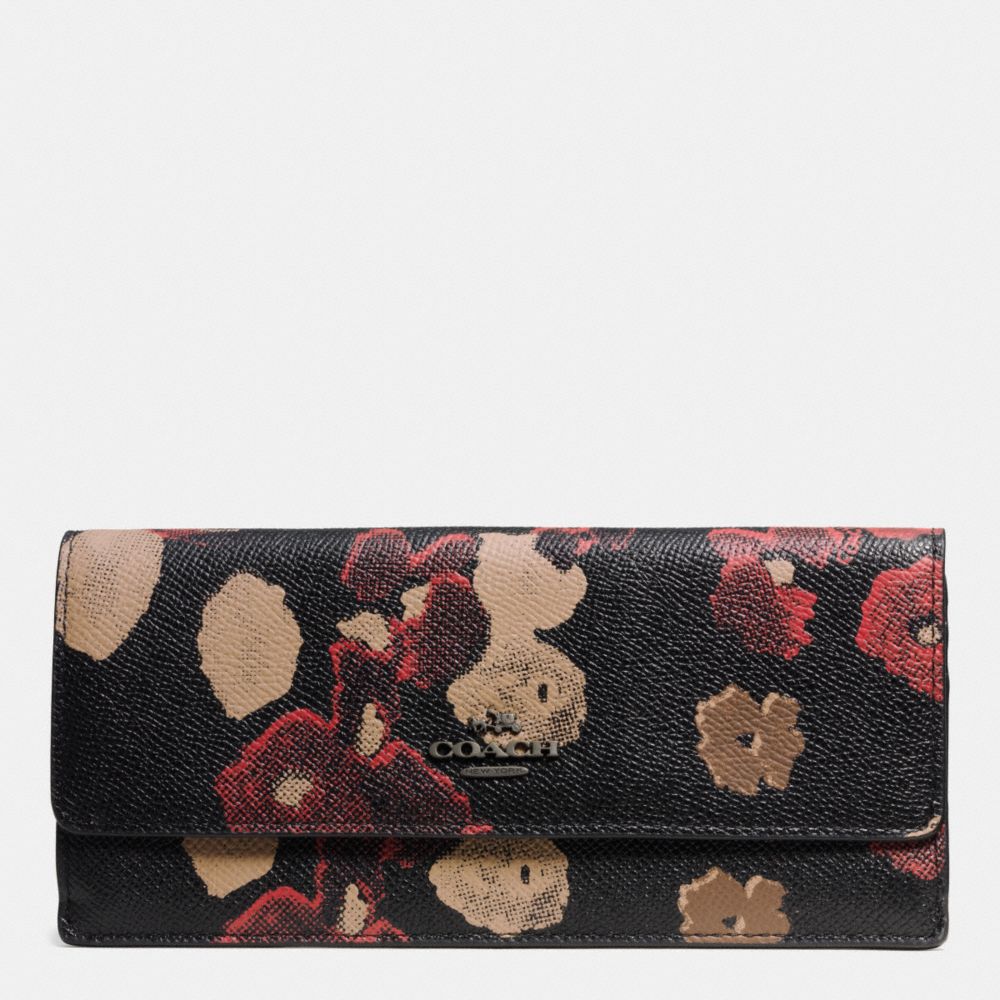 COACH F52430 SOFT WALLET IN FLORAL PRINT LEATHER -BN/BLACK-MULTI