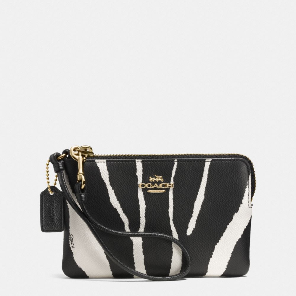 SMALL L-ZIP WRISTLET IN ZEBRA EMBOSSED LEATHER - LIGHT GOLD/BLACK WHITE - COACH F52435