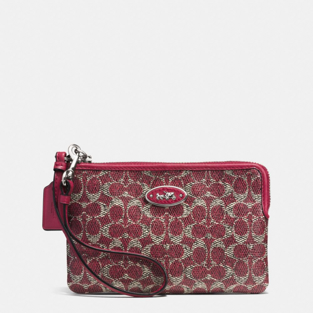 COACH F52436 Small L-zip Wristlet In Signature SILVER/RED/RED