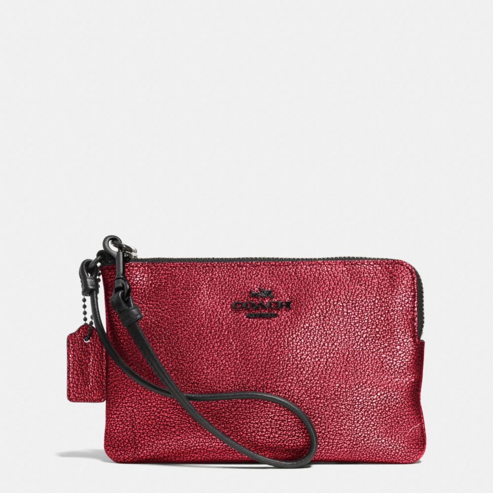 COACH F52444 Small L-zip Wristlet In Metallic Leather  VA/RED