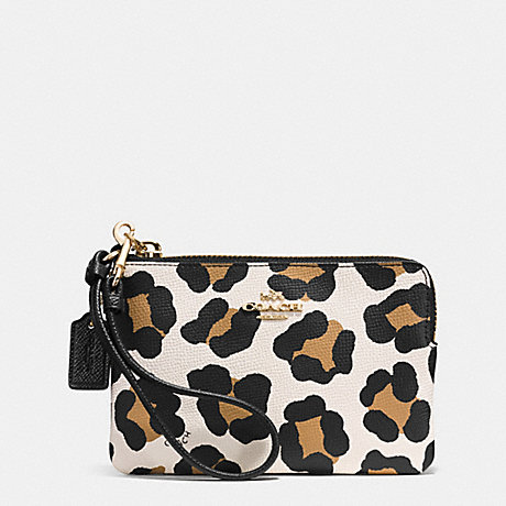 COACH SMALL L-ZIP WRISTLET IN OCELOT EMBOSSED LEATHER -  LIGHT GOLD/WHITE MULTICOLOR - f52449