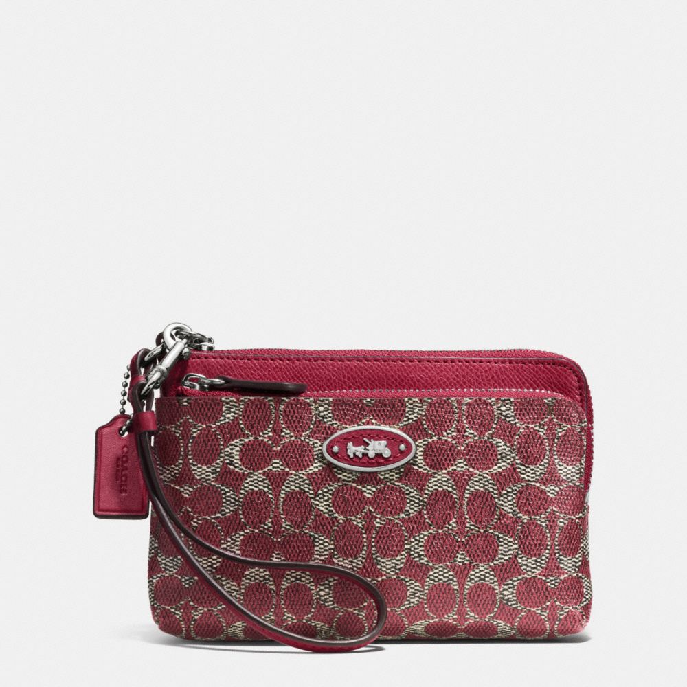 COACH F52455 L-zip Wristlet In Signature SILVER/RED/RED