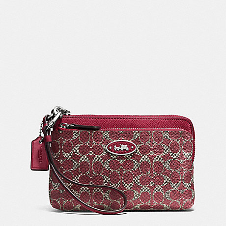 COACH F52455 L-ZIP WRISTLET IN SIGNATURE SILVER/RED/RED