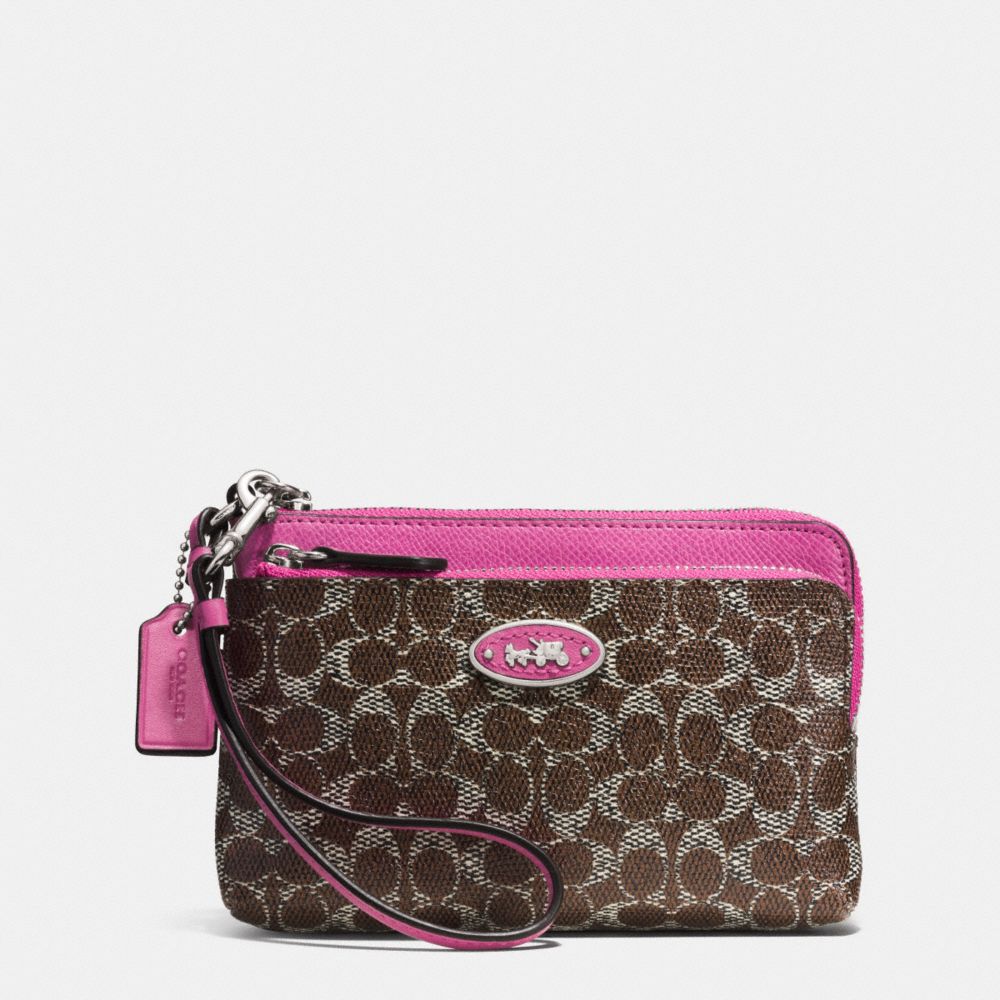 COACH L-ZIP WRISTLET IN SIGNATURE - SILVER/BROWN/FUCHSIA - F52455