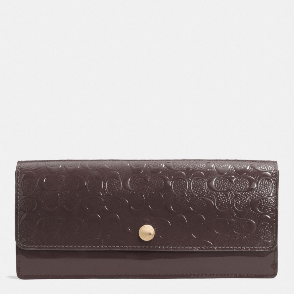 SOFT WALLET IN LOGO EMBOSSED PATENT LEATHER - LIGHT GOLD/OXBLOOD - COACH F52458