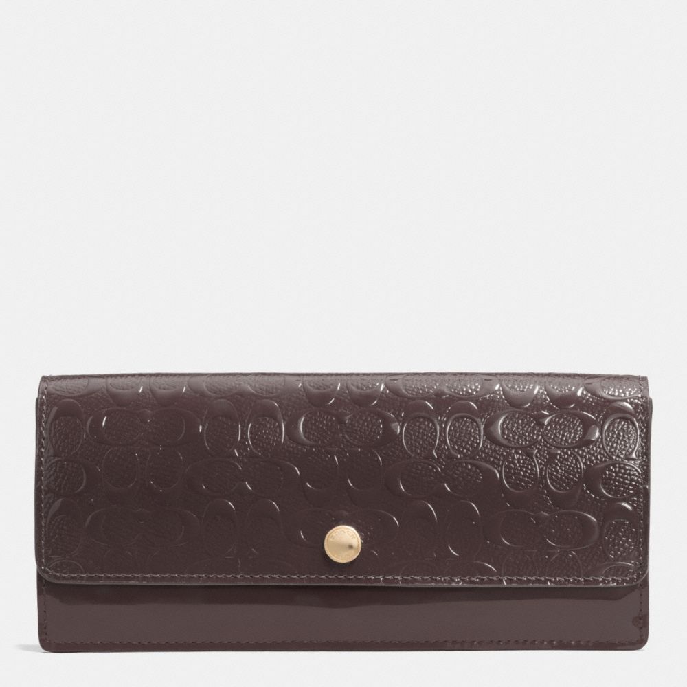 COACH F52458 Soft Wallet In Logo Embossed Patent Leather  LIGHT GOLD/OXBLOOD