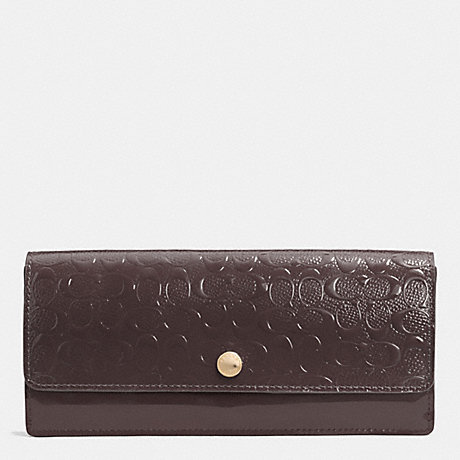 COACH F52458 SOFT WALLET IN LOGO EMBOSSED PATENT LEATHER -LIGHT-GOLD/OXBLOOD
