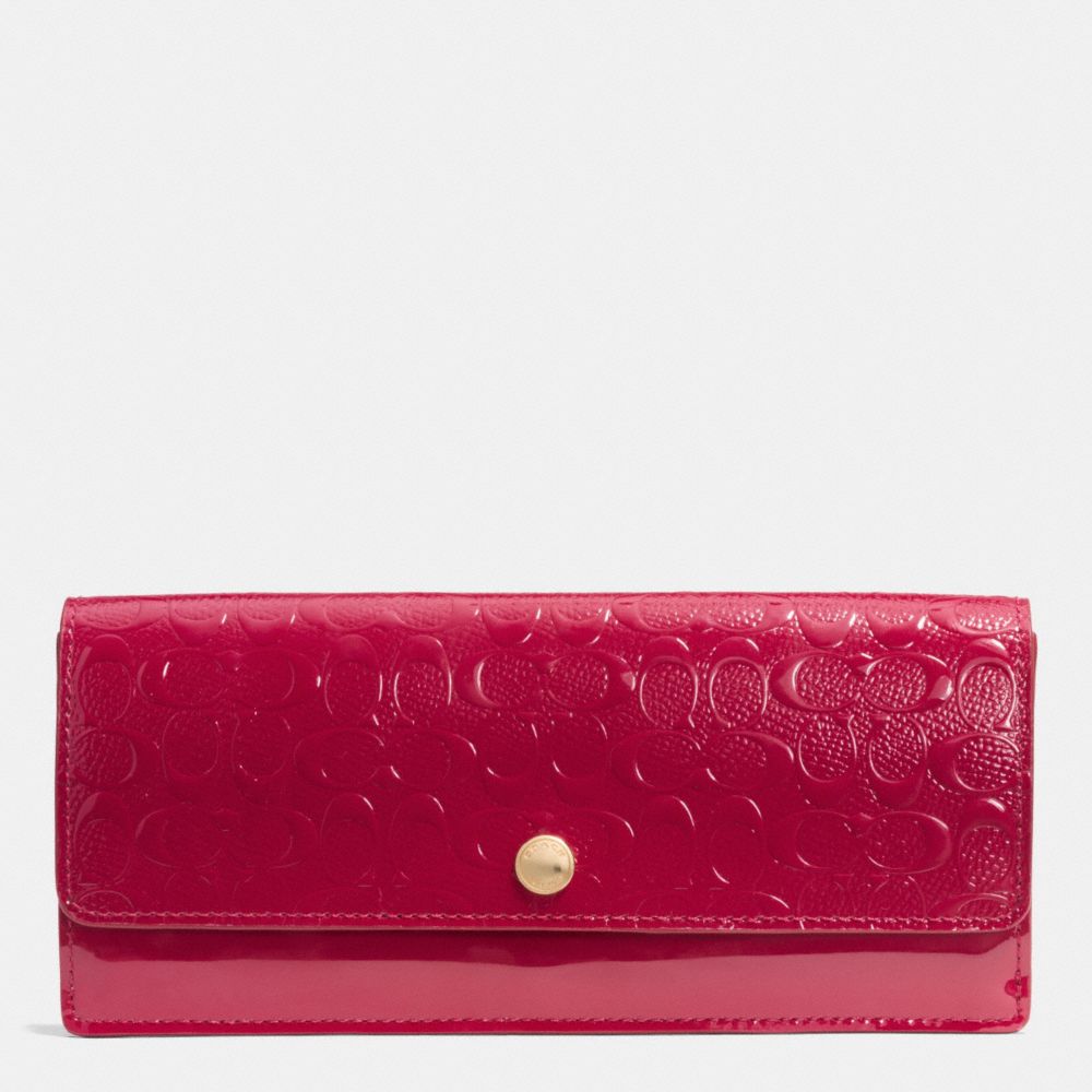 COACH F52458 SOFT WALLET IN LOGO EMBOSSED PATENT LEATHER -LIGHT-GOLD/RED