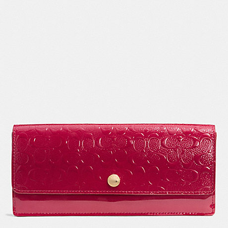 COACH F52458 SOFT WALLET IN LOGO EMBOSSED PATENT LEATHER -LIGHT-GOLD/RED