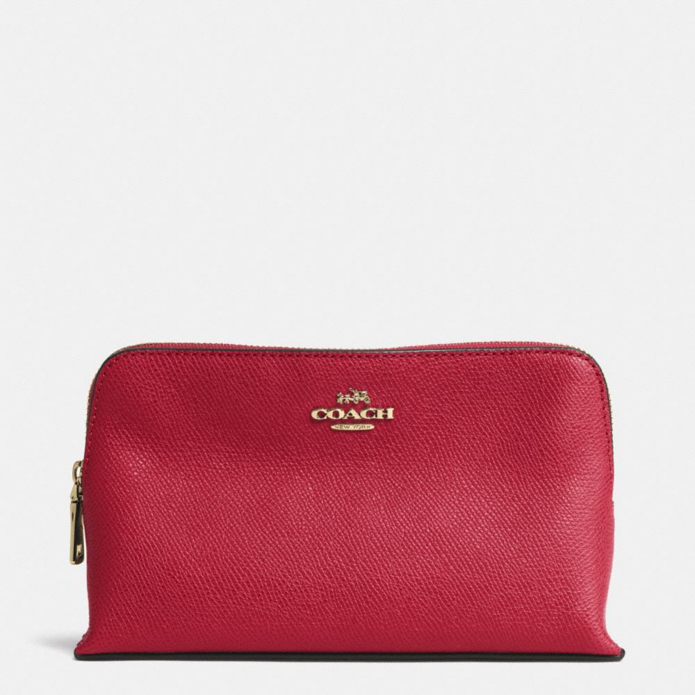 SMALL COSMETIC CASE IN CROSSGRAIN LEATHER - LIGHT GOLD/RED CURRANT - COACH F52461