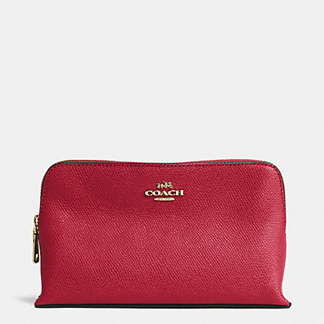 COACH f52461 SMALL COSMETIC CASE IN CROSSGRAIN LEATHER LIGHT GOLD/RED CURRANT