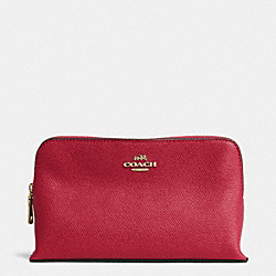 COACH F52461 Small Cosmetic Case In Crossgrain Leather LIGHT GOLD/RED CURRANT