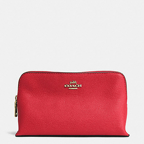 COACH F52461 COSMETIC CASE 19 IN CROSSGRAIN LEATHER -LIGHT-GOLD/RED