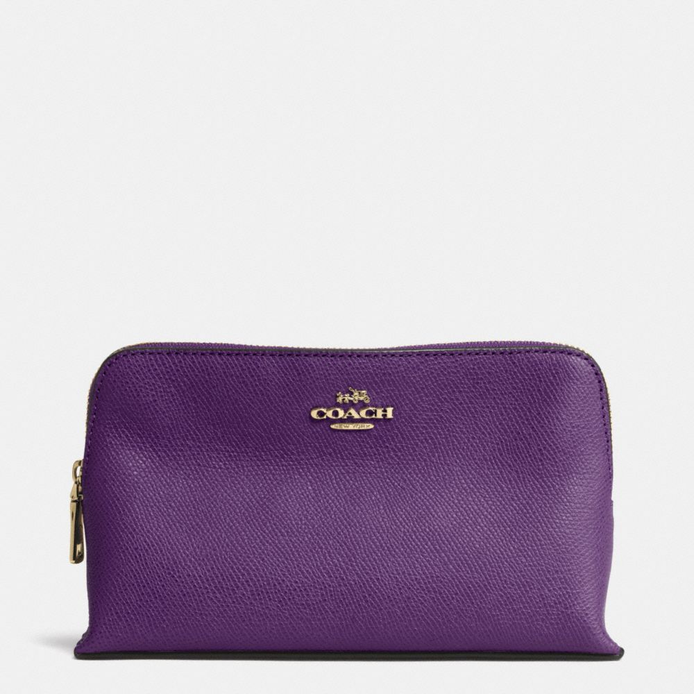 COACH F52461 SMALL COSMETIC CASE IN CROSSGRAIN LEATHER LIGHT-GOLD/VIOLET
