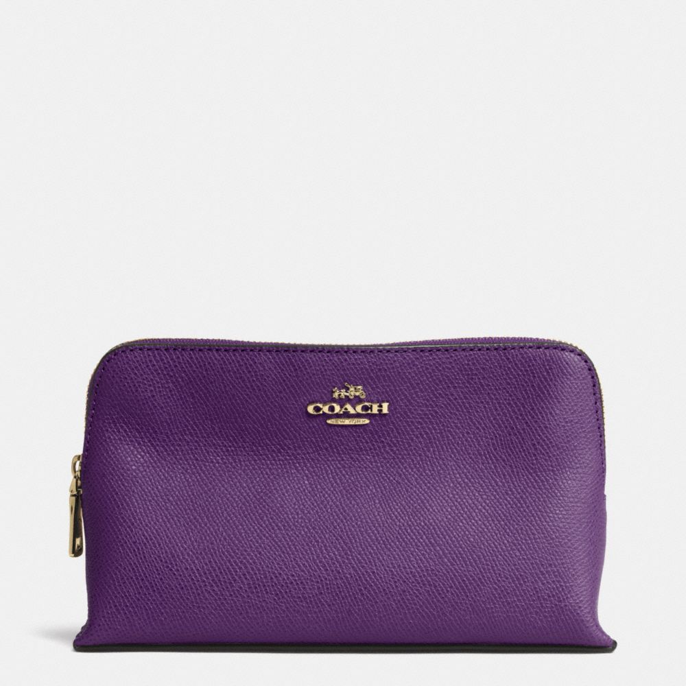 COACH f52461 SMALL COSMETIC CASE IN CROSSGRAIN LEATHER LIGHT GOLD/VIOLET