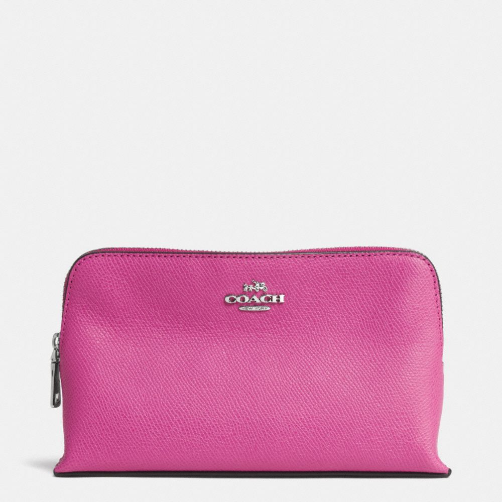 COACH F52461 Small Cosmetic Case In Crossgrain Leather SILVER/FUCHSIA