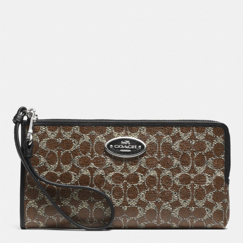 COACH L-ZIP WALLET IN SIGNATURE - DARK NICKEL/BROWN/BLACK - f52462