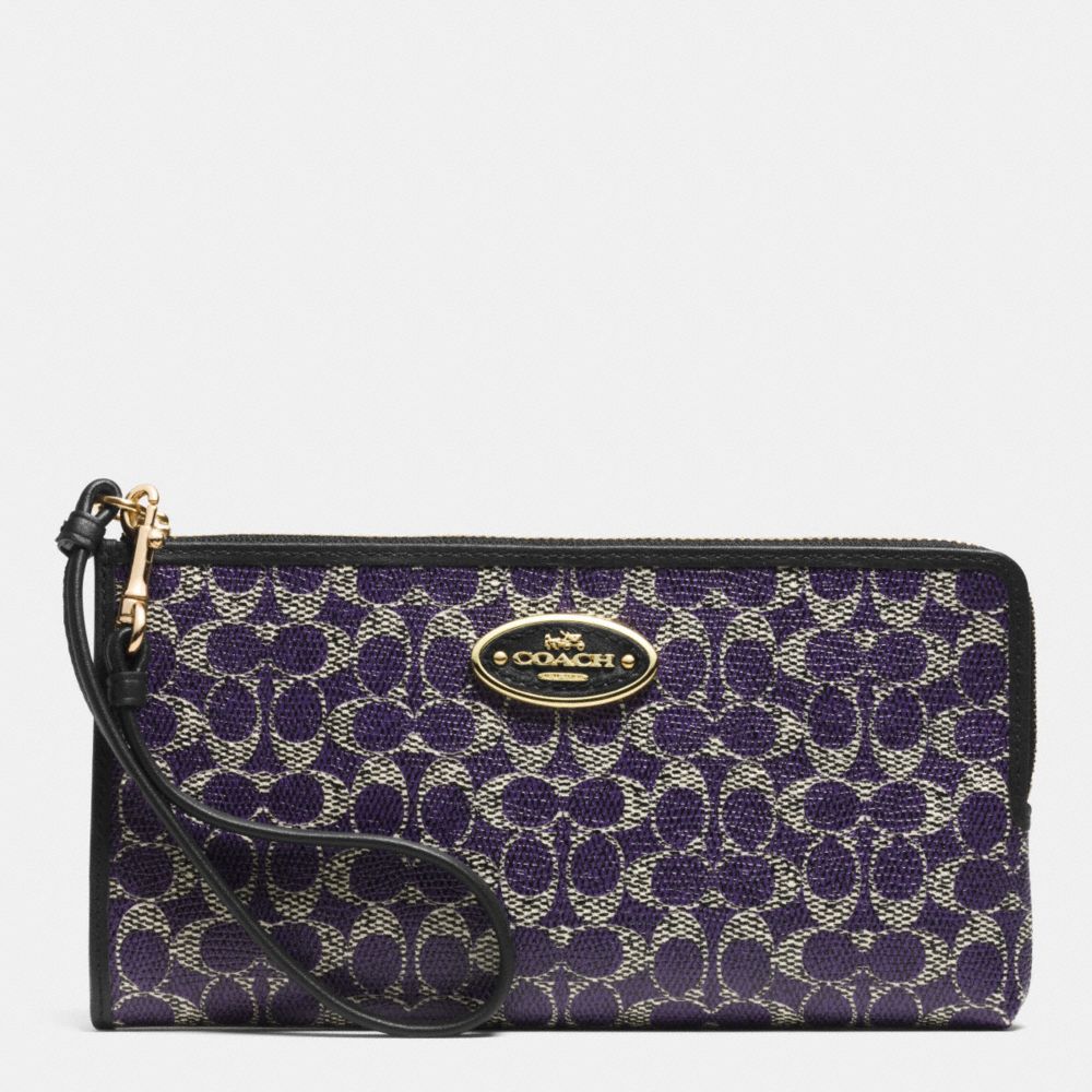 COACH F52462 L-zip Wallet In Signature Coated Canvas  LIGHT GOLD/VIOLET/BLACK