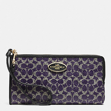COACH L-ZIP WALLET IN SIGNATURE COATED CANVAS -  LIGHT GOLD/VIOLET/BLACK - f52462