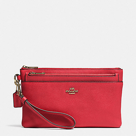 COACH LARGE WRISTLET WITH POP-UP POUCH IN EMBOSSED TEXTURED LEATHER - LIGHT GOLD/RED - f52468