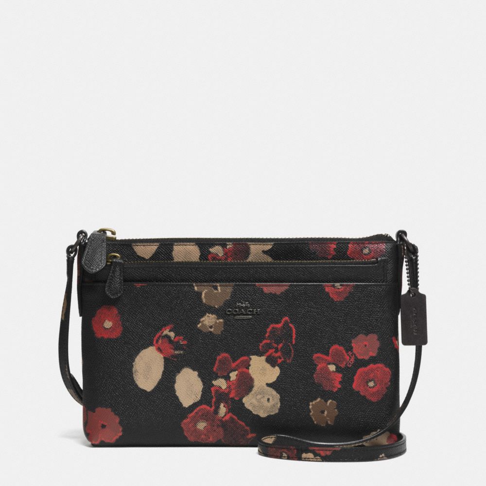 COACH F52478 SWINGPACK WITH POP-UP POUCH IN FLORAL PRINT LEATHER -BN/BLACK-MULTI