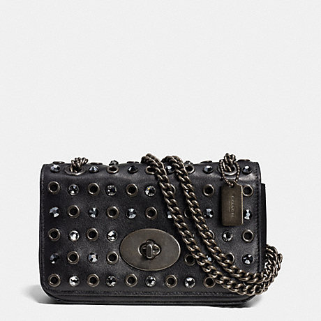 COACH F52482 JEWELS AND GROMMETS MINI CHAIN CROSSBODY IN LEATHER -BNBLK