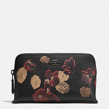 COACH f52501 SMALL COSMETIC CASE IN FLORAL PRINT LEATHER  BN/BLACK MULTI