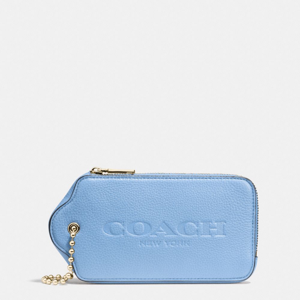 COACH f52507 HANGTAG MULTIFUNCTION CASE IN LEATHER LIGHT GOLD/PALE BLUE