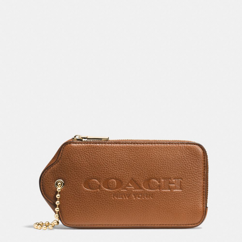 COACH f52507 HANGTAG MULITIFUNCTION CASE IN LEATHER LIGHT GOLD/SADDLE