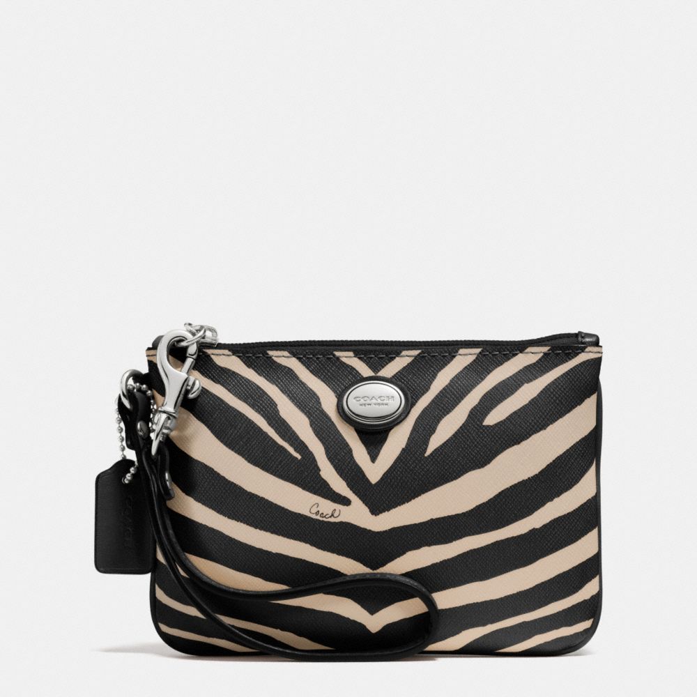 COACH PEYTON ZEBRA PRINT SMALL WRISTLET - SILVER/BLACK - F52529