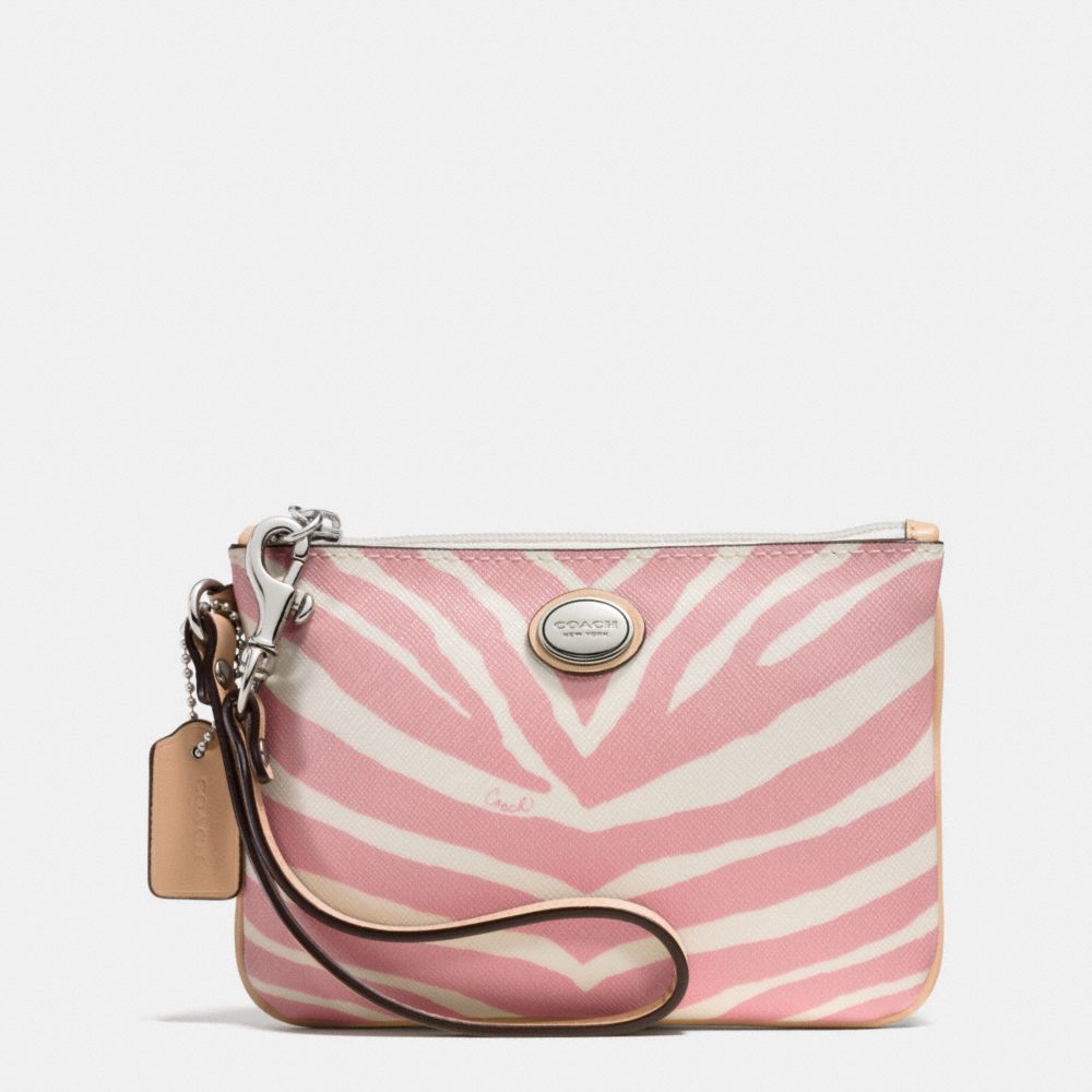 PEYTON ZEBRA PRINT SMALL WRISTLET - SILVER/PINK TULLE - COACH F52529