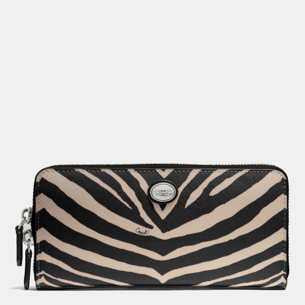 COACH F52530 PEYTON ZEBRA PRINT ACCORDION ZIP WALLET SILVER/BLACK