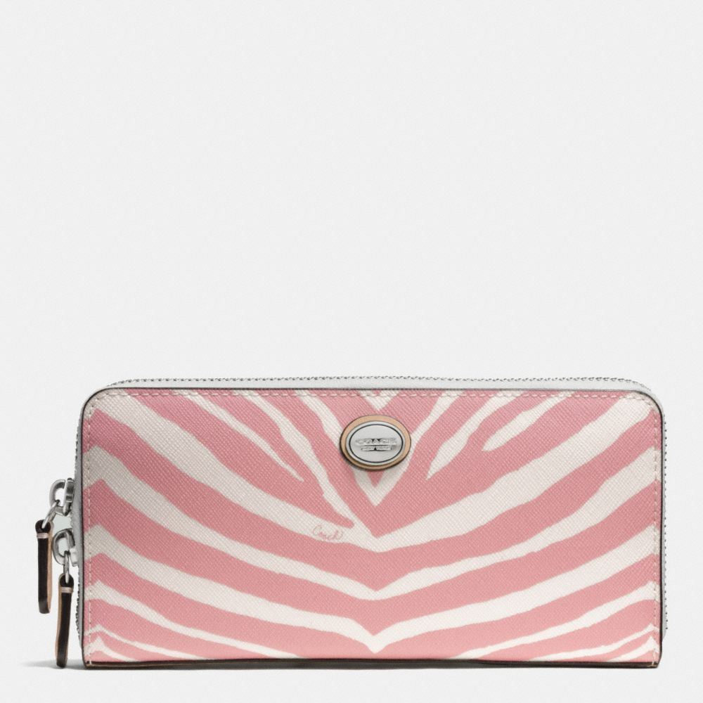 COACH f52530 PEYTON ZEBRA PRINT ACCORDION ZIP WALLET SILVER/PINK TULLE