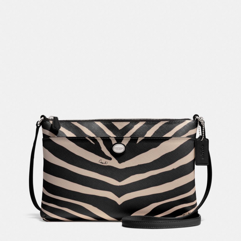 COACH f52531 PEYTON ZEBRA PRINT SWINGPACK SILVER/BLACK