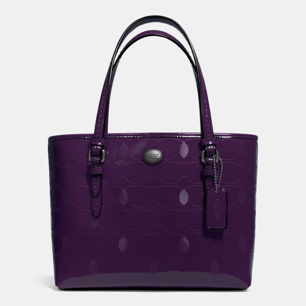 COACH f52534 PEYTON LINEAR C EMBOSSED PATENT TOP HANDLE TOTE GUNMETAL/PLUM