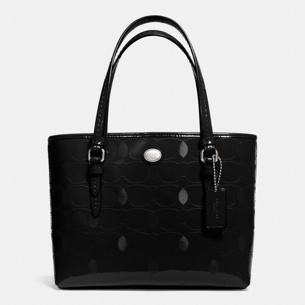 PEYTON LINEAR C EMBOSSED PATENT TOP HANDLE TOTE - f52534 -  SILVER/BLACK