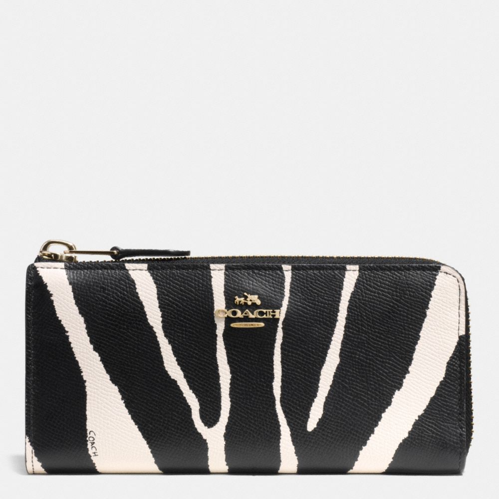 COACH F52542 Slim Zip Wallet In Zebra Print Leather  LIGHT GOLD/BLACK WHITE