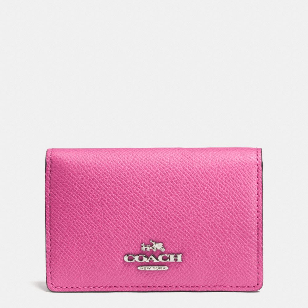 COACH F52544 Business Card Case In Embossed Textured Leather SILVER/FUCHSIA