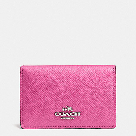 COACH BUSINESS CARD CASE IN EMBOSSED TEXTURED LEATHER - SILVER/FUCHSIA - f52544