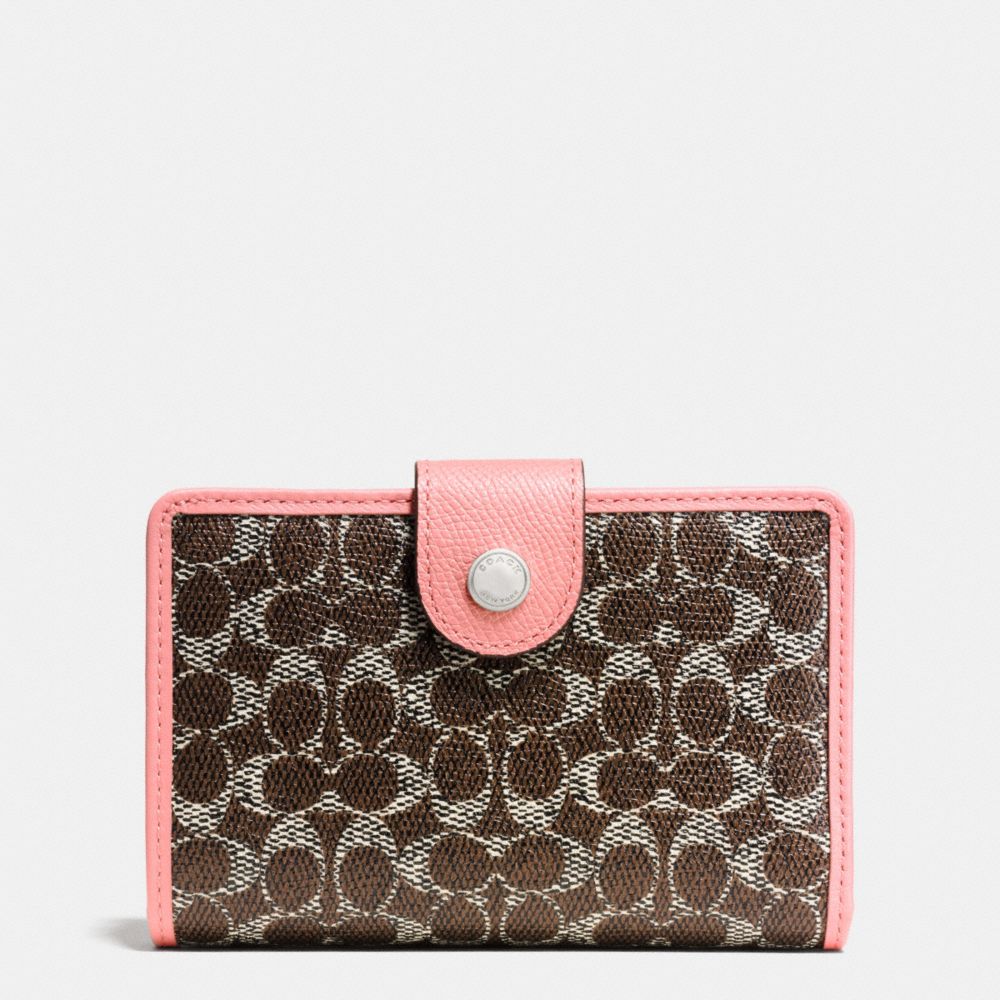 COACH F52552 MEDIUM CORNER ZIP WALLET IN SIGNATURE SILVER/BROWN/PINK