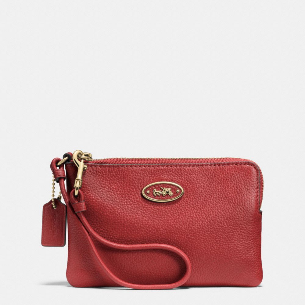 COACH F52553 L-zip Small Wristlet In Leather LIGHT GOLD/RED CURRANT