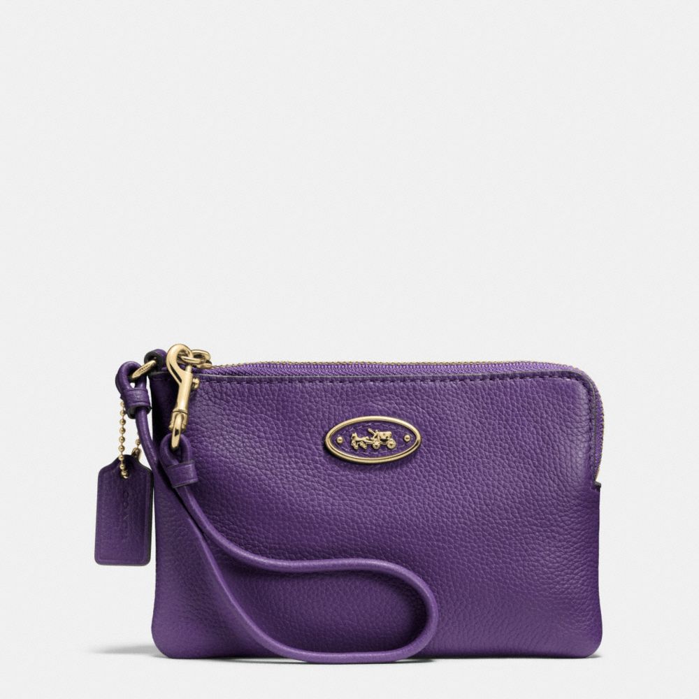 COACH F52553 L-ZIP SMALL WRISTLET IN LEATHER -LIGHT-GOLD/VIOLET